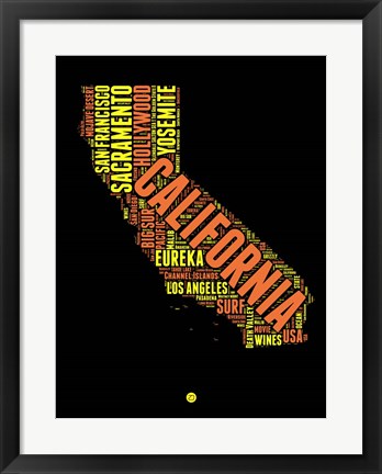 Framed California Word Cloud 1 Print