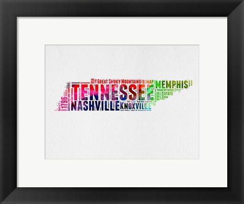 Framed Tennessee Watercolor Word Cloud Print