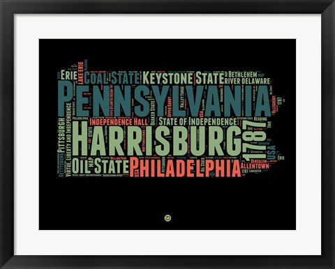 Framed Pennsylvania Word Cloud 1 Print