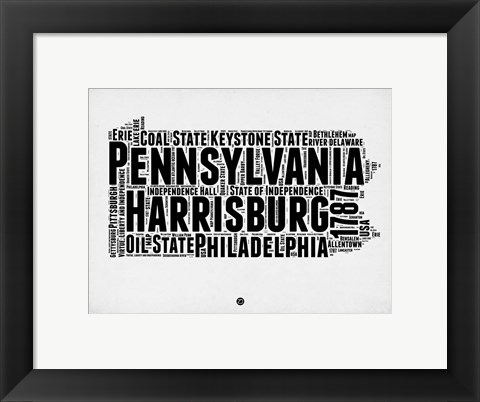 Framed Pennsylvania Word Cloud 2 Print