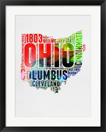 Framed Ohio Watercolor Word Cloud Print