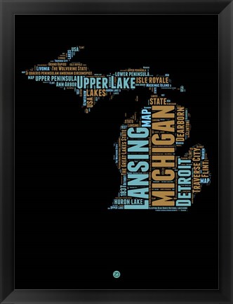 Framed Michigan Word Cloud 1 Print