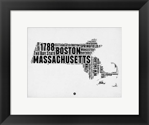 Framed Massachusetts Word Cloud 2 Print