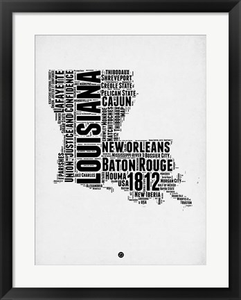 Framed Louisiana Word Cloud 2 Print