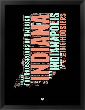 Framed Indiana Word Cloud 1 Print