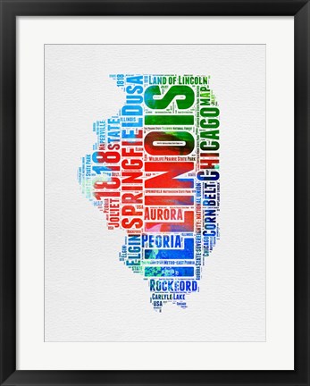 Framed Illinois Watercolor Word Cloud Print