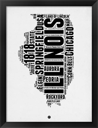 Framed Illinois Word Cloud 2 Print