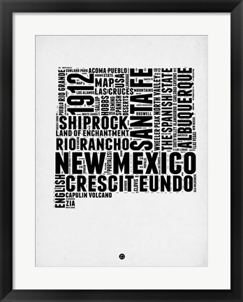 Framed New Mexico Word Cloud 2 Print