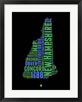 Framed New Hampshire Word Cloud 1 Print