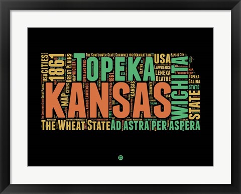 Framed Kansas Word Cloud 1 Print