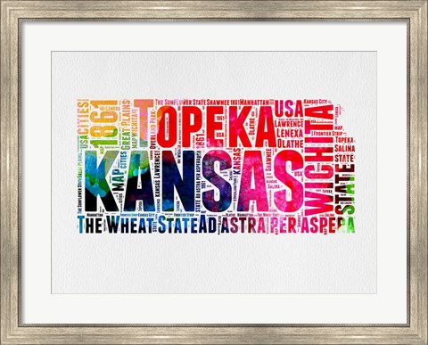 Framed Kansas Watercolor Word Cloud Print