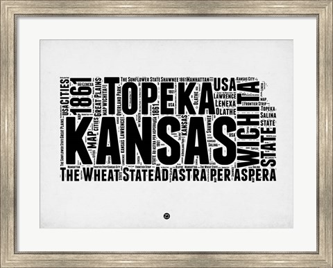 Framed Kansas Word Cloud 2 Print