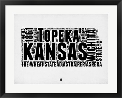 Framed Kansas Word Cloud 2 Print