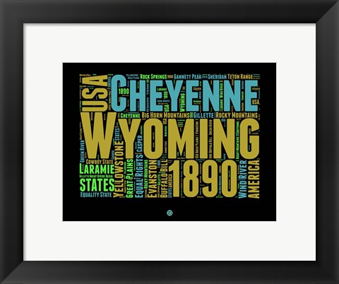 Framed Wyoming Word Cloud 1 Print