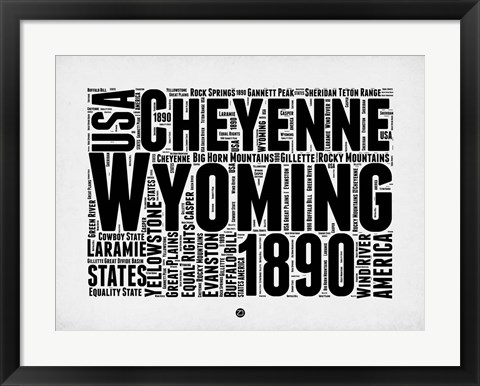 Framed Wyoming Word Cloud 2 Print