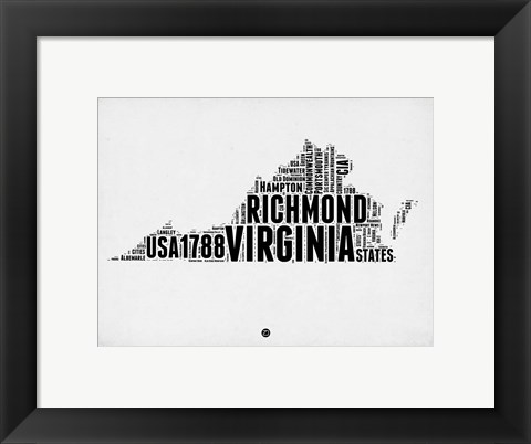 Framed Virginia Word Cloud 2 Print