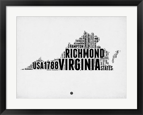 Framed Virginia Word Cloud 2 Print