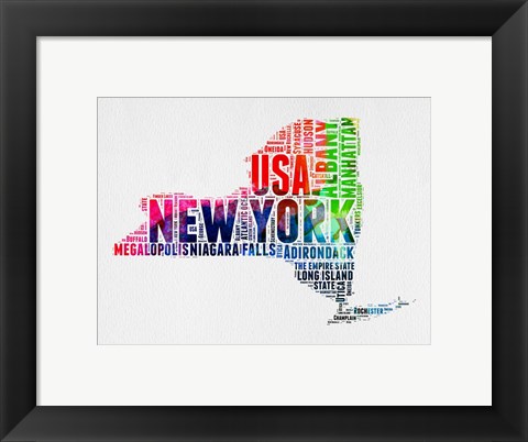 Framed New York Watercolor Word Cloud Print