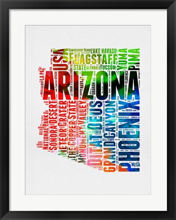 Framed Arizona Watercolor Word Cloud Print