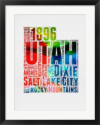 Framed Utah Watercolor Word Cloud Print