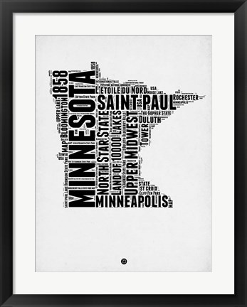 Framed Minnesota Word Cloud 2 Print