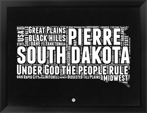 Framed South Dakota Black and White Map Print