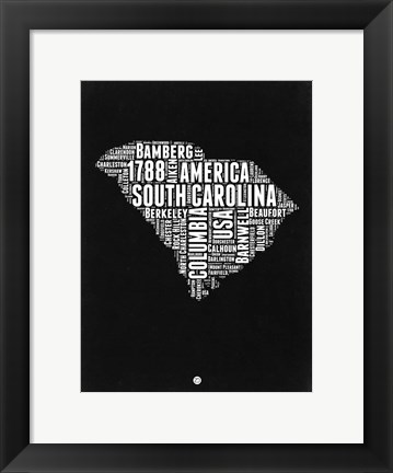 Framed South Carolina Black and White Map Print