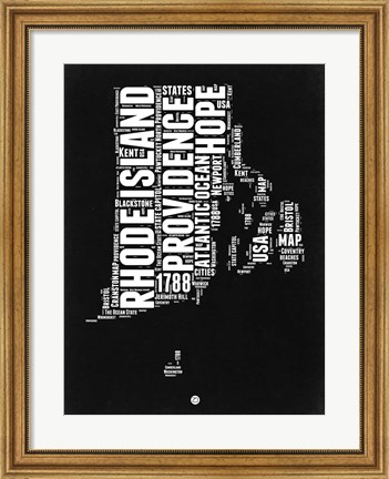 Framed Rhode Island Black and White Map Print