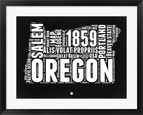 Framed Oregon Black and White Map Print