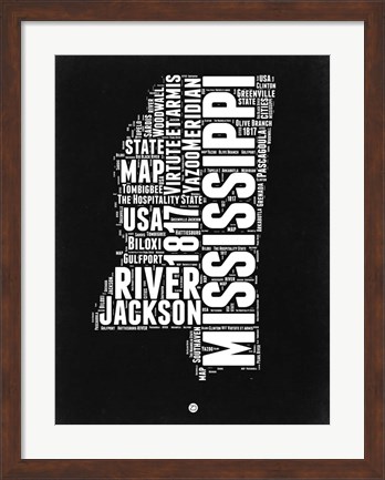 Framed Mississippi Black and White Map Print