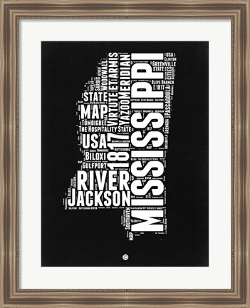 Framed Mississippi Black and White Map Print