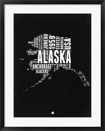 Framed Alaska Black and White Map Print