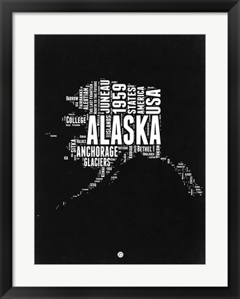 Framed Alaska Black and White Map Print