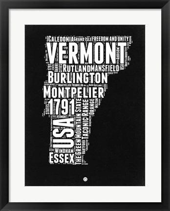 Framed Vermont Black and White Map Print