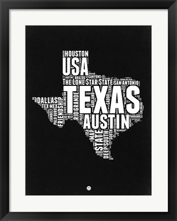 Framed Texas Black and White Map Print