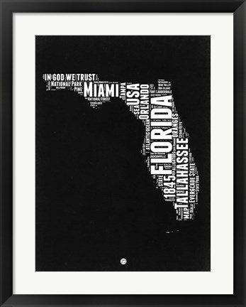 Framed Florida Black and White Map Print