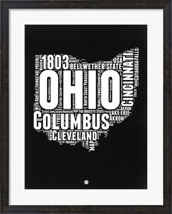 Framed Ohio Black and White Map Print