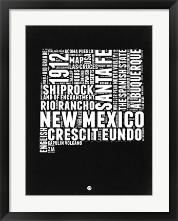 Framed New Mexico Black and White Map Print