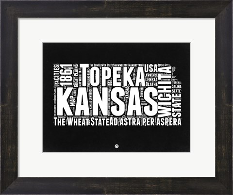 Framed Kansas Black and White Map Print