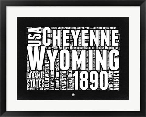 Framed Wyoming Black and White Map Print