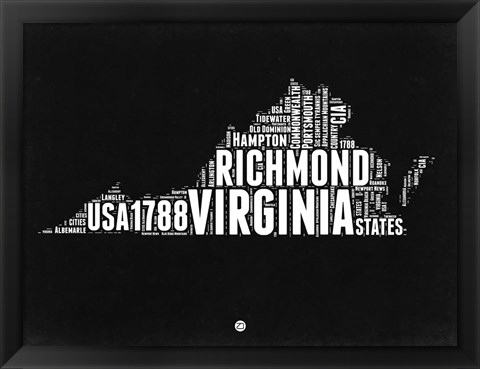 Framed Virginia Black and White Map Print