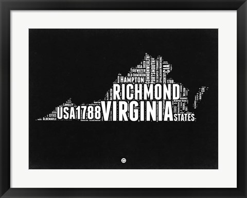 Framed Virginia Black and White Map Print