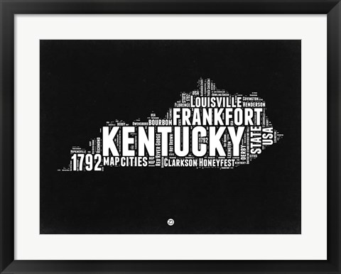 Framed Kentucky Black and White Map Print