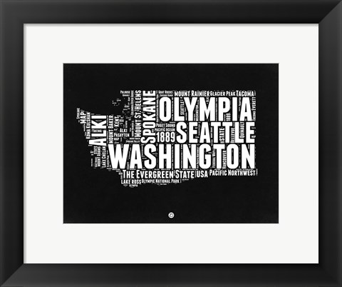 Framed Washington Black and White Map Print