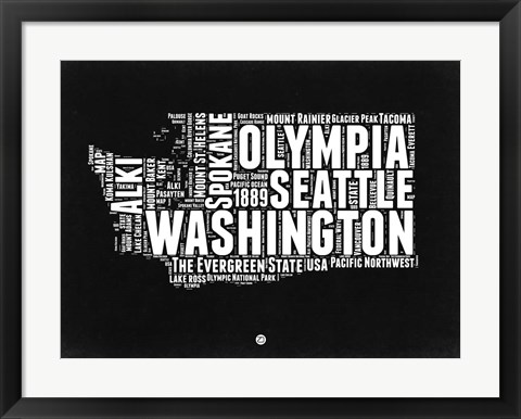 Framed Washington Black and White Map Print