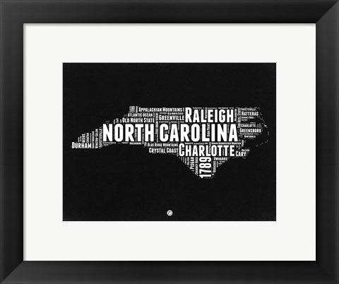 Framed North Carolina Black and White Map Print