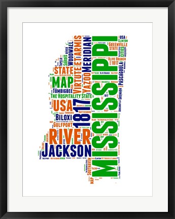 Framed Mississippi Word Cloud Map Print