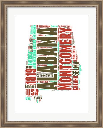 Framed Alabama Word Cloud Map Print