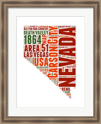 Framed Nevada Word Cloud Map Print