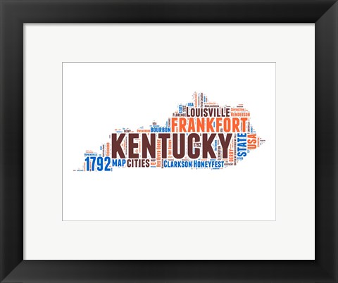 Framed Kentucky Word Cloud Map Print